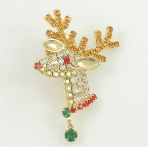 Vintage Kirks Folly Rudolph the Reindeer Head Rhinestone Pin